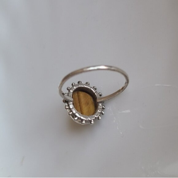Vintage Boho Sterling Silver Brown Tiger's Eye Gemstone Cabochon Ring 6.5 - Picture 7 of 12